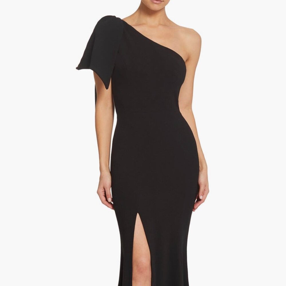 Dress the Population Georgina One-Shoulder Crepe Gown in Black – Large NWOT